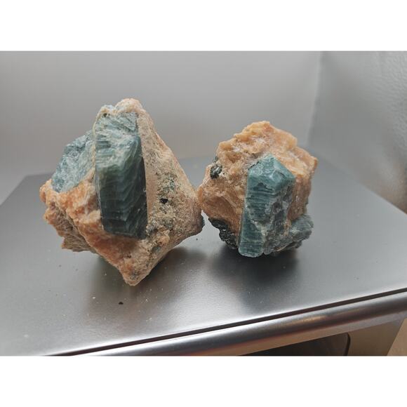 Fluorapatite On Orange Calcite 2pc Raw Specimen. 90lbs - Picture 10 of 11